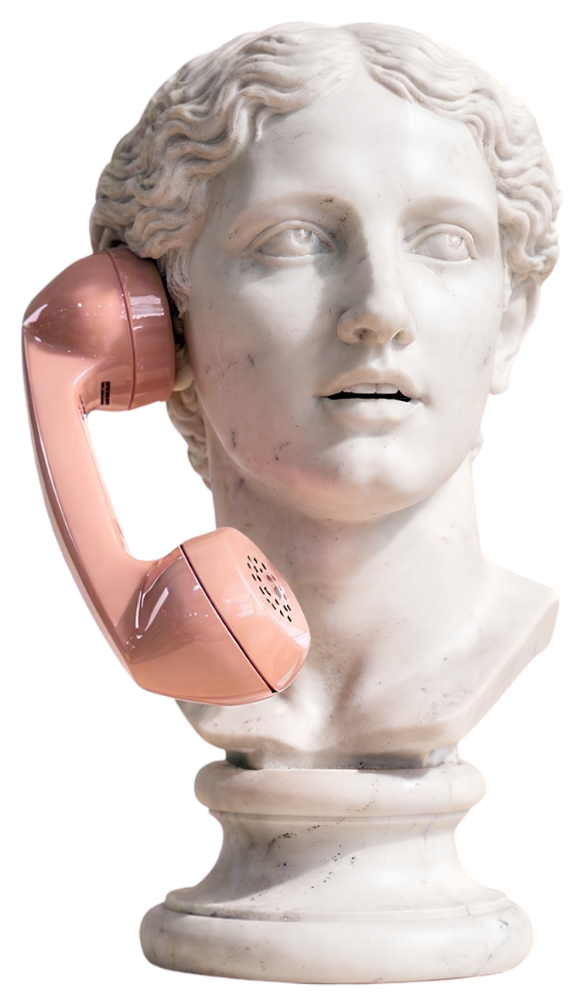 Classical marble bust with a pink telephone